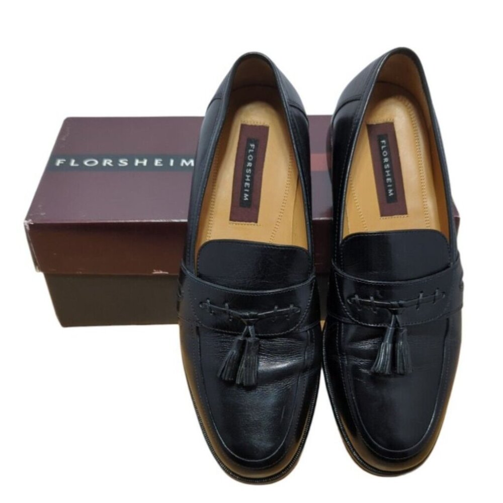 Florsheim Mens Black Fremont Tassel Dress Shoes Sz 9D Slip On #18218 with box